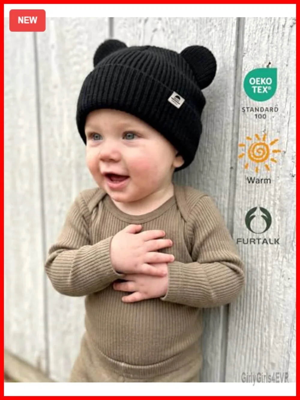 Baby Beanie Winter Hat with Bear Ear Soft Knitted Skull Cap